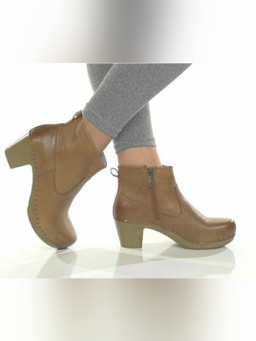 Dansko Sarah Clog Boot Ankle Bootie Heel Pump Zipper Honey Burnished Boho Gypsy - Picture 4 of 14